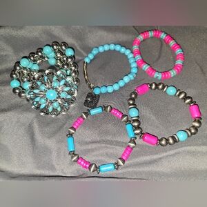 Paparazzi Pink and Blue Beaded Bracelet Set w/ a turquoise Set